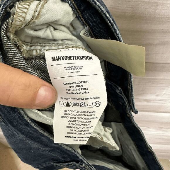 One Teaspoon Blue Indigo Tapered Relaxed Distressed Linen Mr Browns Jeans - Picture 5 of 7